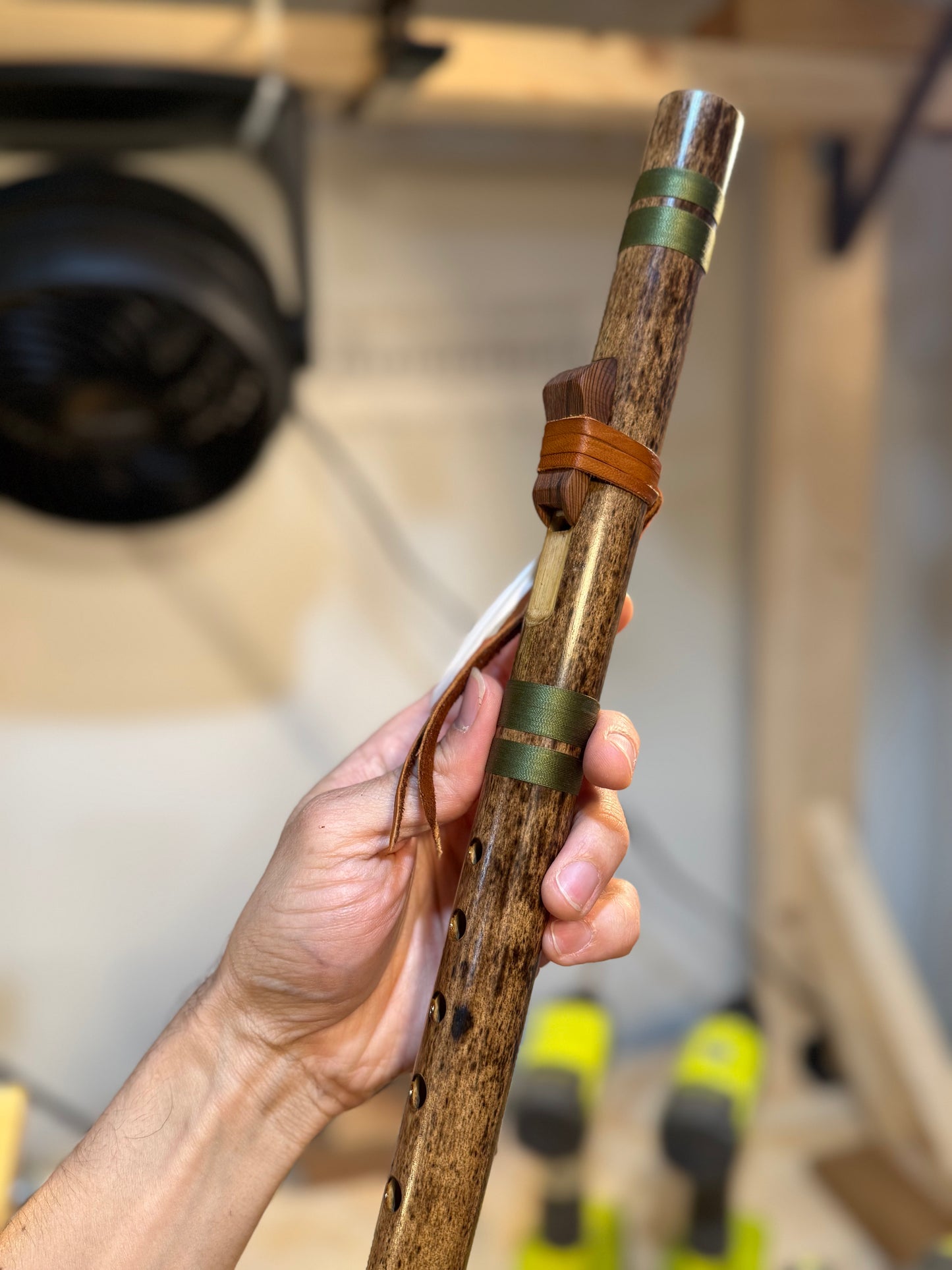 Native American inspired love flute - (High C 440 Hz ) - green accent