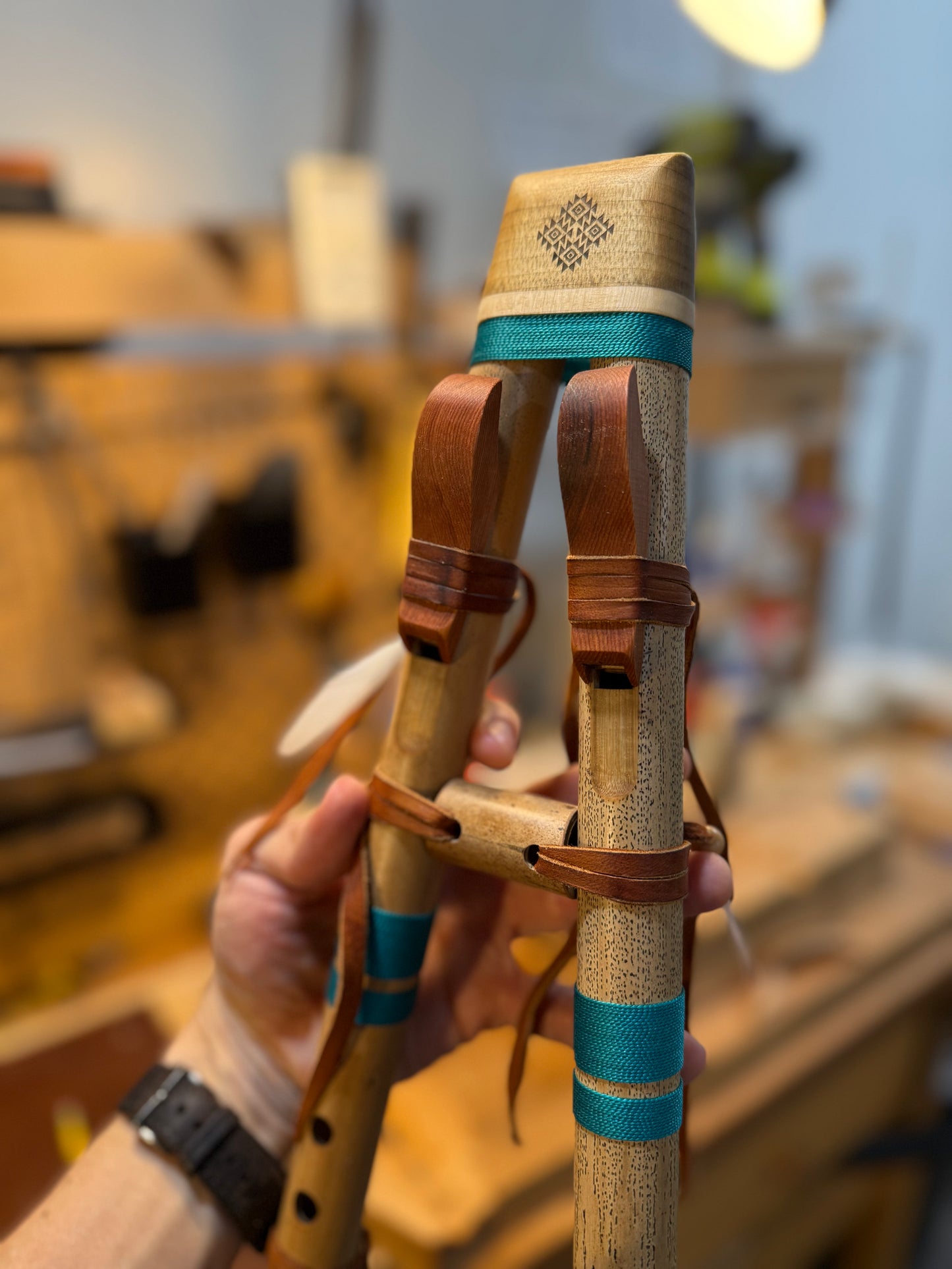 Native American Drone flute - (G 440 Hz ) Turquoise Accent