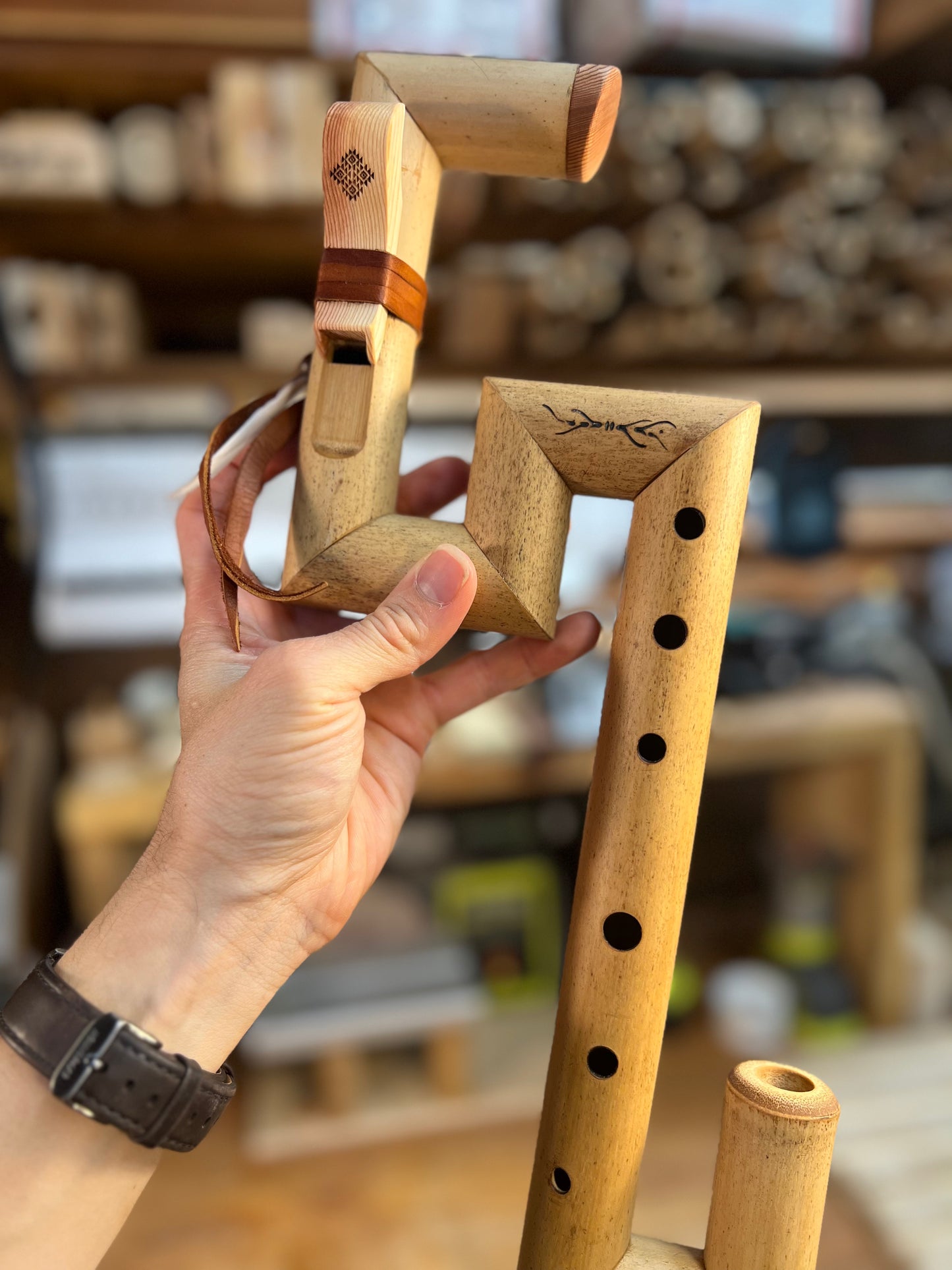 Native Exotic Folded Bass flute - Unique design (low C# 432 Hz )