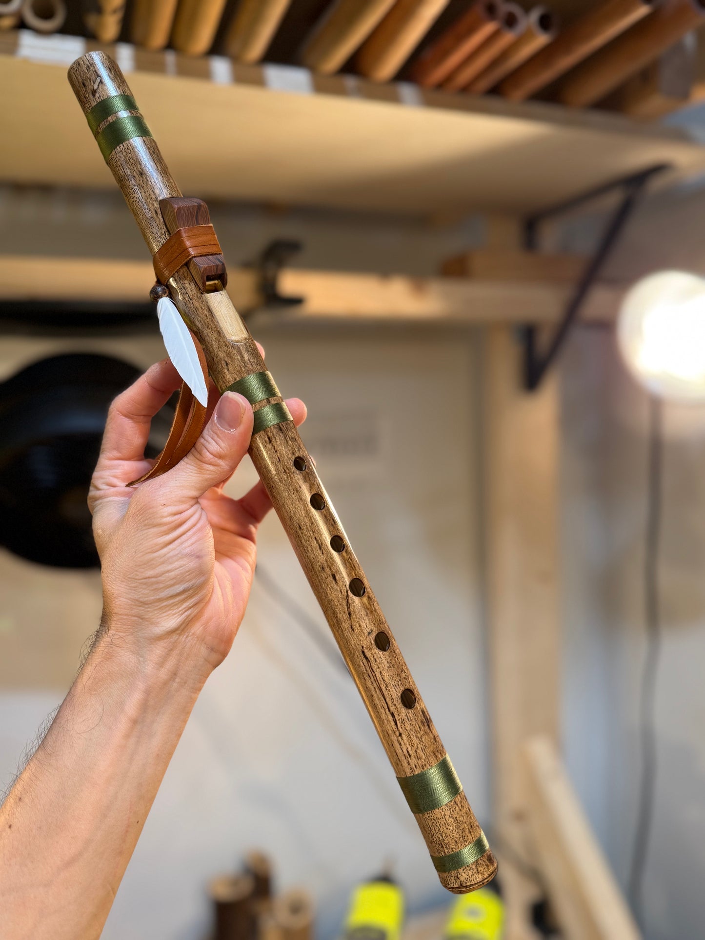 Native American inspired love flute -  (High C 440 Hz ) - green accent