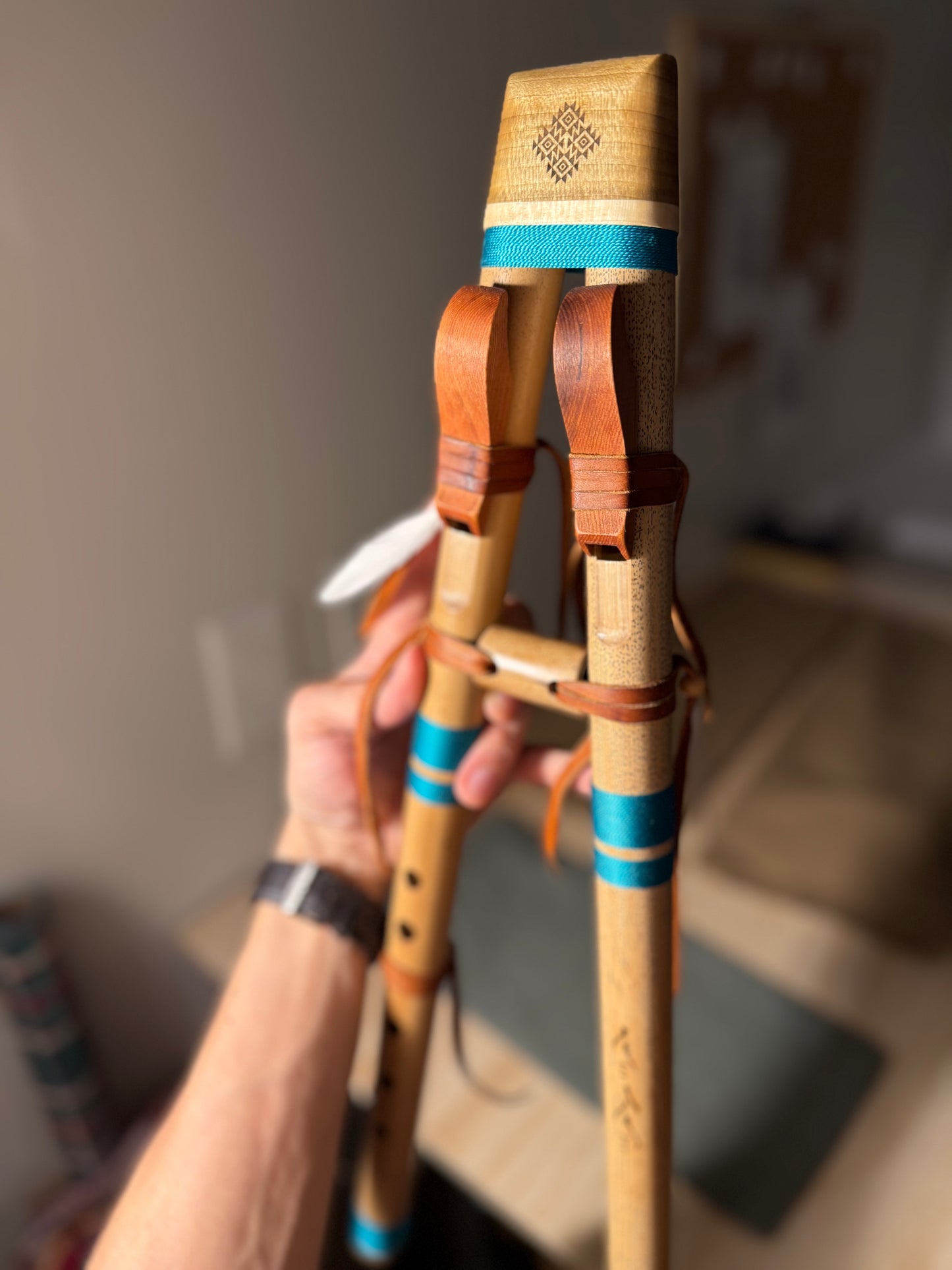 Native American Drone flute  - (G 440 Hz ) Turquoise Accent