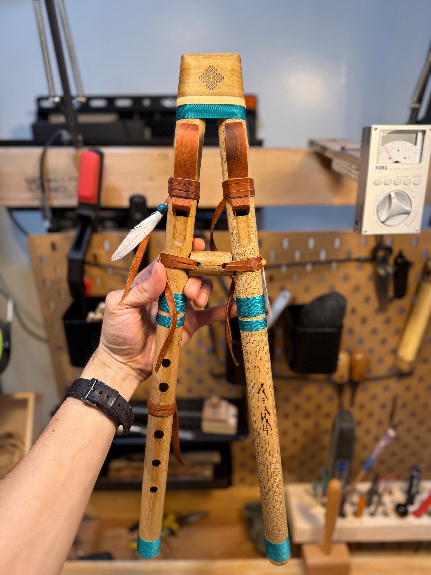 Native American Drone flute  - (G 440 Hz ) Turquoise Accent